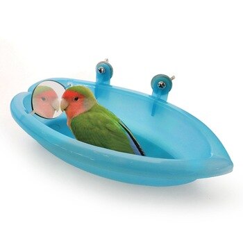Bird Bathtub With Mirror Toy And Food Feeder Bowl For Parrot Parakeet Cockatiel Finch Canary African Grey Cockatoo New