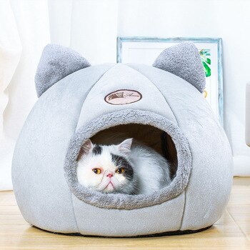 Cat's House Half Closed Pet Bed For Dog Medium Bed Dog Kennel Indoor Accessories Keep Warm Luxury Sleeping Fleece Pet Products