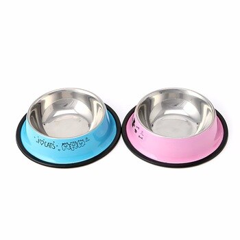 Convenient Stainless Steel Cartoon Printing Anti Skid Pet Dog Cat Food Water Dish Bowl Feeding Feeder Tool Gift -Y102
