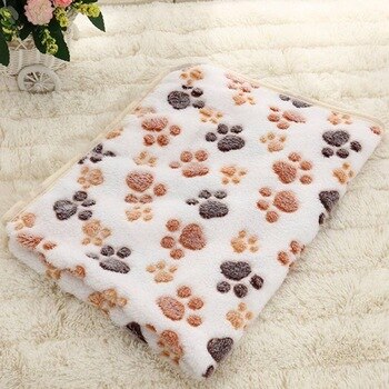 Cute Pet Blanket Dog Mat Puppy Coral Fleece Paw Print Warm Bed Cat Mat For Small Dog Blanket Fleece Kitten Paw Print Brown M