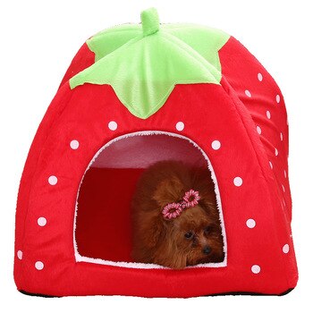 Cute Strawberry Dog Bed Puppy Kennel Soft Washable Foldable Breathable Ped Bed for Small Dogs Cat House Pet Supplies
