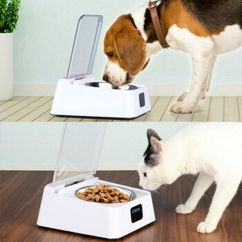 Infrared Sensor Dog Feeder Automatic Cat Food Dispenser LCD Display Dogs Bowl Stainless Steel Food Container Cats Pet Suppli