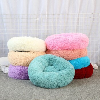 Pet Round Plush Cat Bed Pet House Soft Long Plush Cat Mat Round Dog Bed For Small Dogs Cats Nest Winter Warm Sleeping Bed Puppy