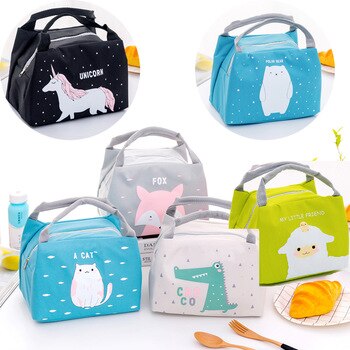 Portable Insulated Lunch Bags Cute Animals Picnic Bags Canvas Thermal Food Tote Cool bag School Fox Sheep Cat Gift Adult Kids