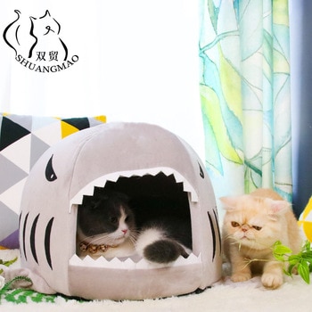 SHUANGMAO Pet Cats Bed House Shark Shape Dog Mat Warm Kennel for Kittens Cave Kennel window hammock Beds Outdoor Tent Products