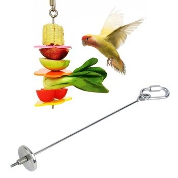 1 PC Bird Fruit Holder Parrot Rabbit Cage Food Holder Stainless Steel Material Fruit Meat Skewer Treating Tool Foraging Toys