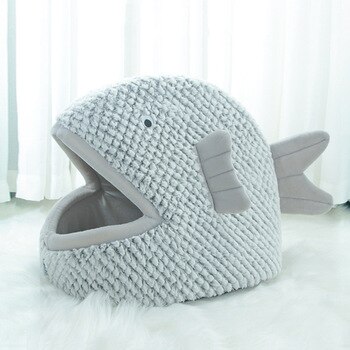 Cozy Cat Bed Cave, Shark Shaped House Windproof Removable Pet Cat Bed Thermal Hiding Dog Sleeping Bag, Waterproof Bottom