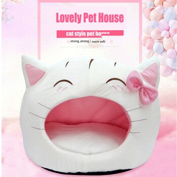Girl Boy Cat Bows Pet Dog House Foldable Soft Autumn Winter Dog Bed Pink Black Gray Puppy Kennel House Cute Nest Chihuahua Pugs