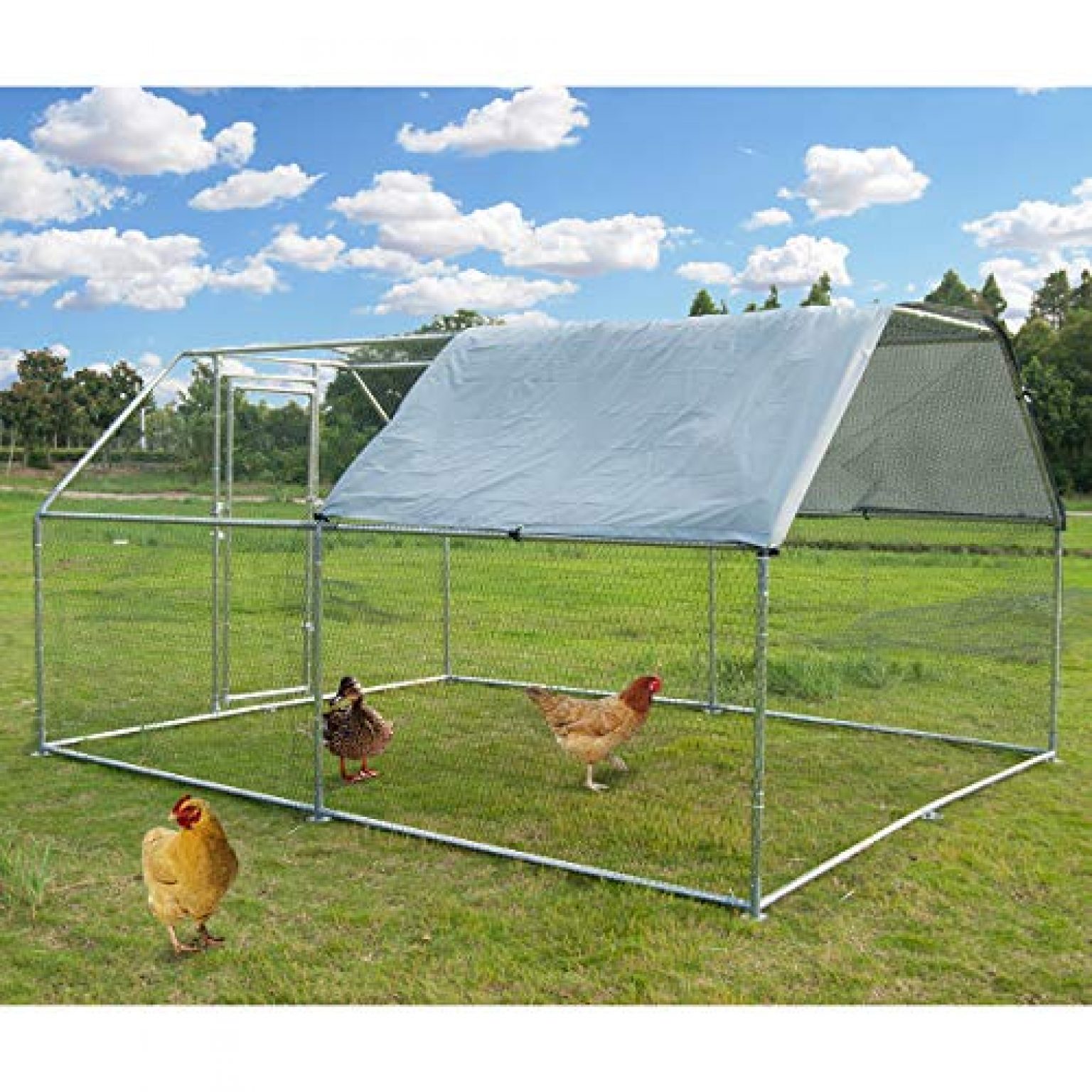 Large Metal Chicken Coop Walk-in Poultry Cage Hen Run House Rabbits ...