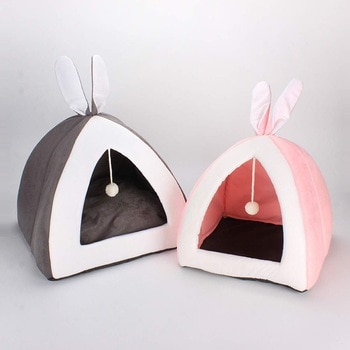 Pet Cat Bed Indoor House Warm Small for cats Dogs Nest Collapsible Cat Cave Cute Sleeping Mats Winter Products Pink Gray