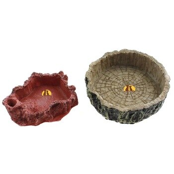 Rock Food Water Dish Tray Bowl for Amphibians Reptile Tortoise Snake Lizard Gecko Spider Frog,Combo Set